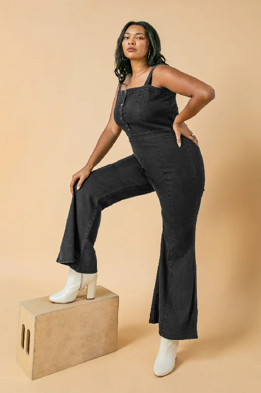 Trend Forward Threads NOW YOU'RE LIFTING ME UP DENIM JUMPSUIT