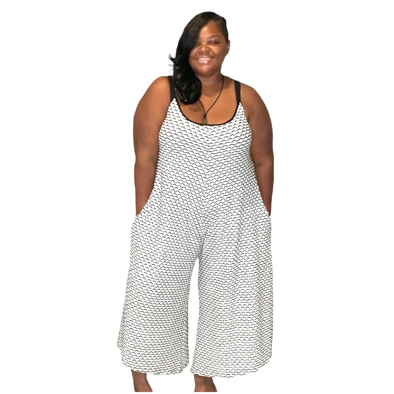 Casual Style for Busy Women White Black Plus Size Wide Leg Jumpsuits