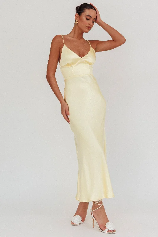 Insane Discount Onslaught Hold Me Satin Backless Maxi Dress Lemon