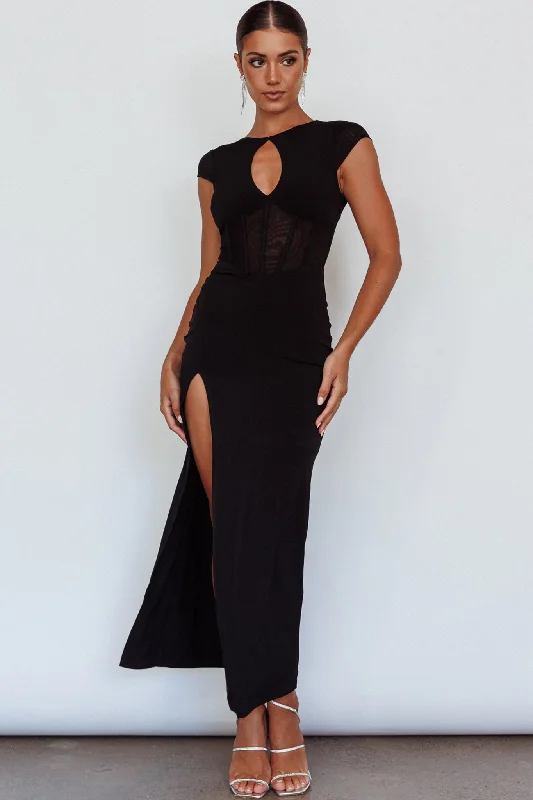 Seasonal Sale Capricorn Cap Sleeve Keyhole Maxi Dress Black