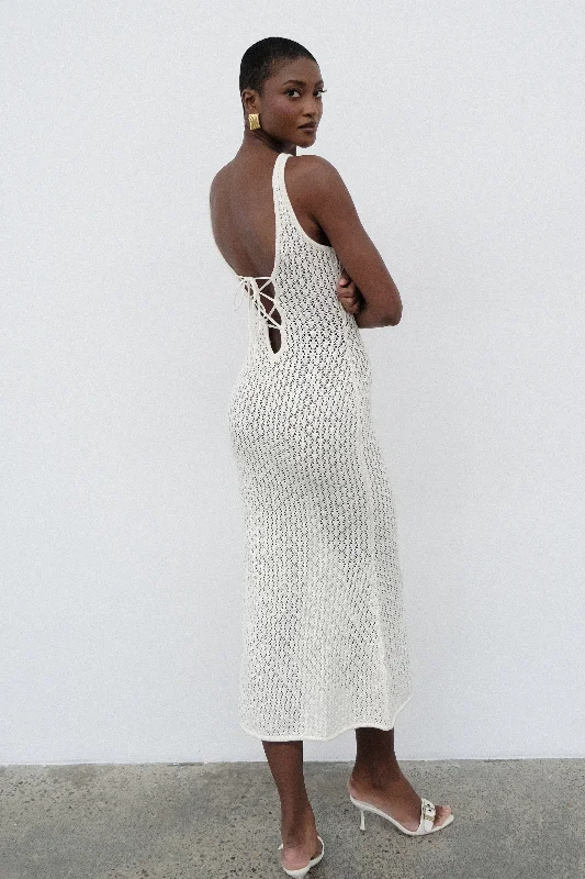 Style Versatile Women's Collection Cordelia Crochet Fishtail Midi Dress - Ivory