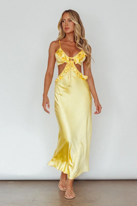 Comfortable Casual Women's Clothing Stole My Heart Frill Trim Maxi Dress Yellow