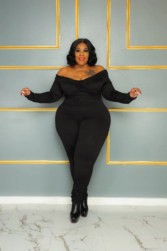 Quality Driven Apparel Black Off Shoulder Catsuit