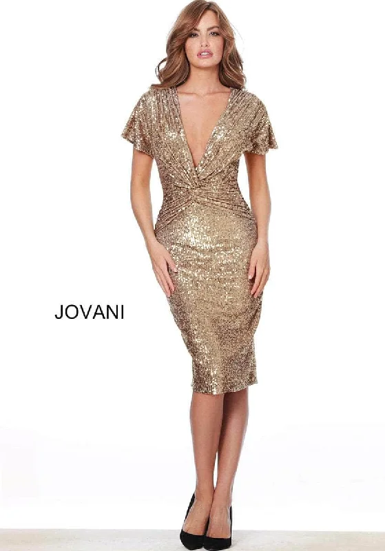 New Arrival Discount Jovani 03853ASC - Short Sleeve Knotted Waist Cocktail Dress