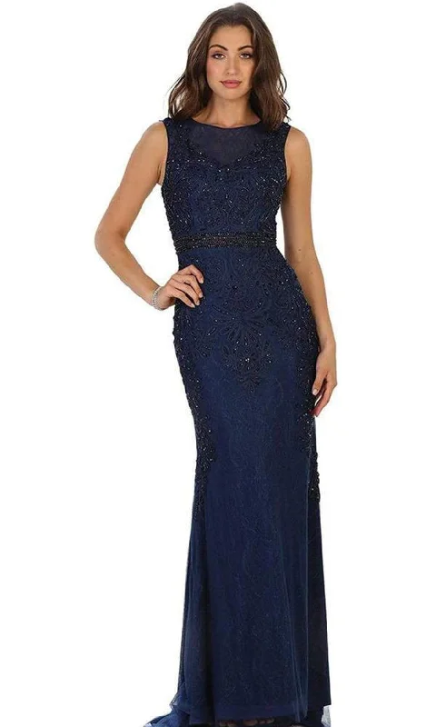 Women Wear Boutique May Queen - Beaded Illusion Bateau Sheath Evening Gown RQ7524