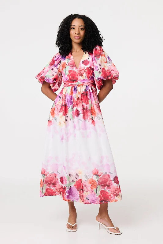 Stupidly Low Prices Floral Print 1/2 Angel Sleeve Midi Dress