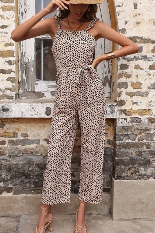 City Fashion Printed Tie-Waist Wide Leg Jumpsuit