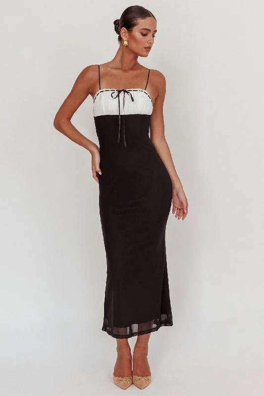 Unleash Your Trend Driven Style Nerida Bow Bust Mesh Maxi Dress Black