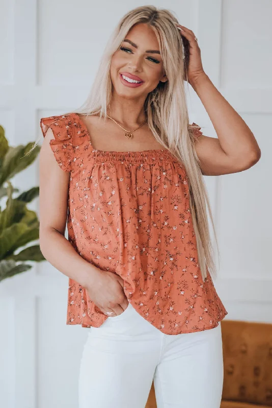 Break Fashion Norms Floral Smocked Square Neck Top