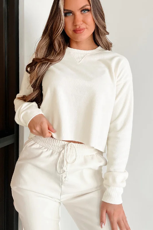 Outfits For Women If I'm Honest Soft Knit Long Sleeve Crop Top (Cream)