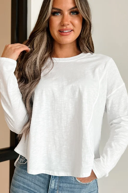 Flash Sales Today I'm Off Duty Contrast Ribbed Long Sleeve Top (Off White)