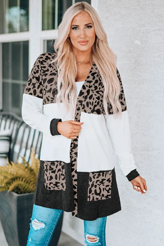 Urban Femme Streetwear Leopard Print Color Block Longline Cardigan