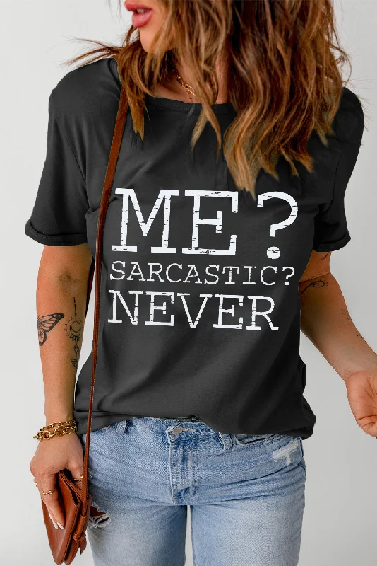 Crazy Discounts, Hurry Up Letter Graphic Round Neck T-Shirt