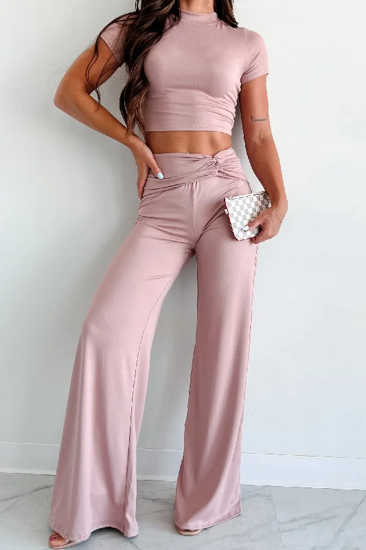 Women's High Street Fashion Life Goes On Two-Piece Lounge Set (Dusty Pink)