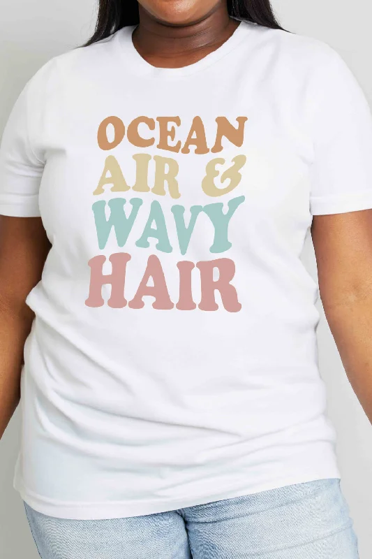 Chic Women's Clothing for Date Nights Simply Love Full Size OCEAN AIR & WAVY HAIR Graphic Cotton T-Shirt