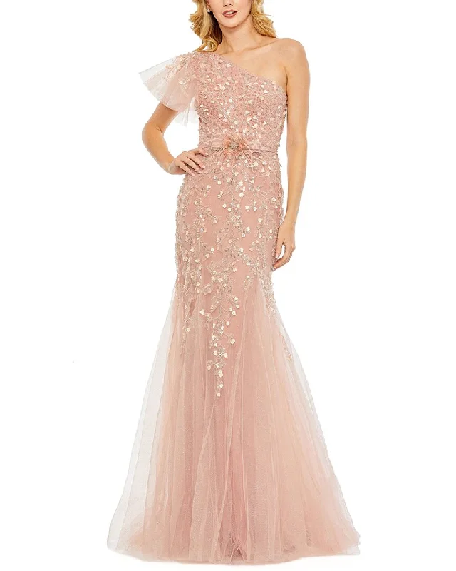 Eclectic Fashion Mac Duggal Embellished One Shoulder Cap Sleeve Gown