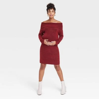 Fashion Forward Isabel Maternity Women's Off The Shoulder Maternity Sweater Dress