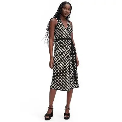 Clothing Sales Diane von Furstenberg Women's Collared Sleeveless Midi Wrap Dress