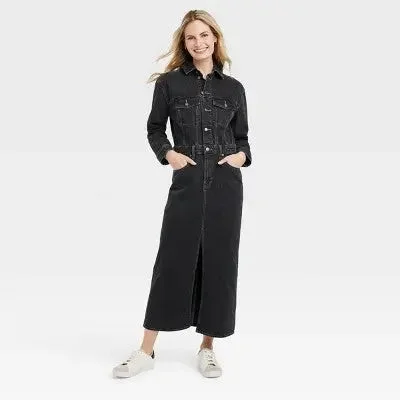 Everyday Fashion New - Universal Thread Women's Long Sleeve Denim Shirt Maxi Dress