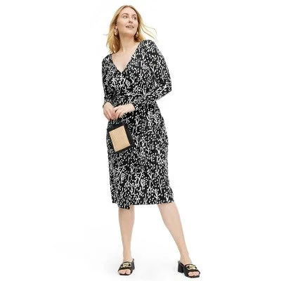 Clothing For Women Diane von Furstenberg Women's Midi Wrap Dress Deep V-Neck Long Sleeve