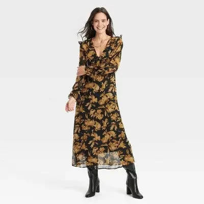 Flash Discount New - Women's Long Sleeve Sheer Maxi Dress - A New Day