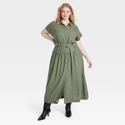 Women's Fashion Clothing New - Women's Short Sleeve Belted Midi Shirtdress - Universal Thread