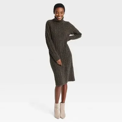 Women's Clothing Brands New - A New Day Women's Turtleneck Long Sleeve Winter Midi Sweater Dress