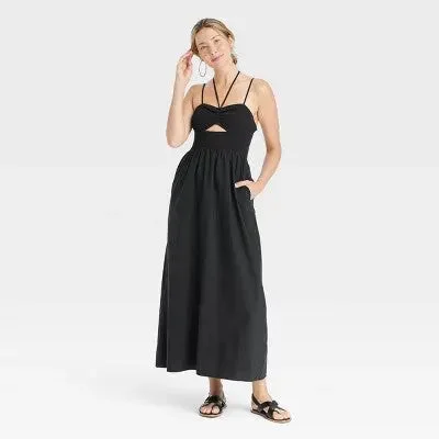 Online Boutique Stores Open Box - Universal Thread Women's Smocked Cut-Out Maxi Dress Casual Sundress