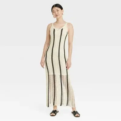 Outfits For Women Open Box - A New Day Women's Open Work Pointelle Dress Maxi Sundress, Cream/Black, XS