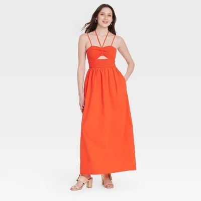 Best Clearance Sales Right Now Open Box - Women's Smocked Cut-Out Maxi Sundress - Universal Thread Red XS