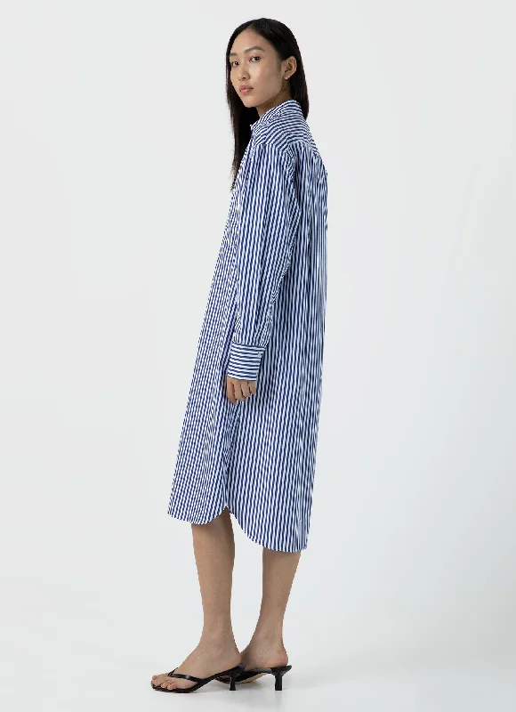 Big Discounts Women's Cotton Poplin Shirt Dress in Bright Blue/White