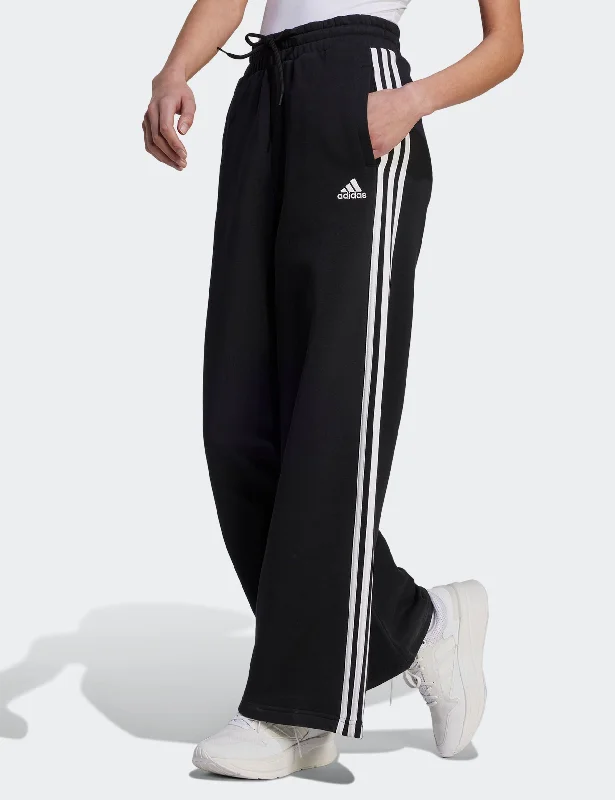 Chic Style, Always In Vogue Essentials 3-Stripes French Terry Wide Joggers - Black/White