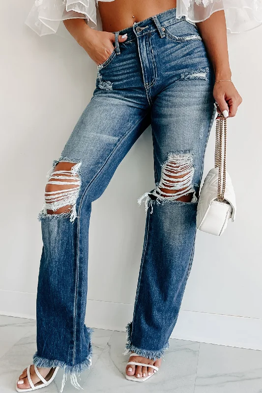 Flash Sale Starts Genevieve High Rise Distressed Straight Leg Jeans (Medium)