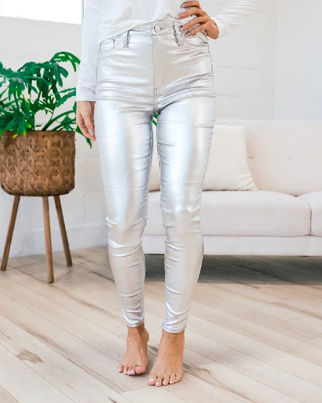 Hot Styles Metallic Skinny Jeans - Silver FINAL SALE