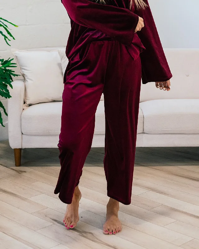 Urban Femme Streetwear Velvet Wide Leg Pants - Wine FINAL SALE