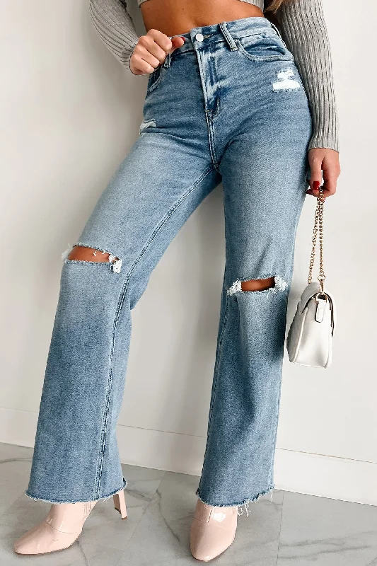 Limited Time Offers Quentin High Rise Distressed Wide Leg Jeans (Medium)